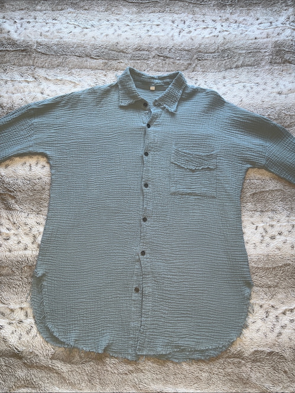 100% Cotton Gauze Sage Green/ Blue Button-Down Shirt
